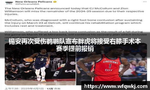 锡安再次受伤鹈鹕队宣布胖虎将接受右膝手术本赛季提前报销